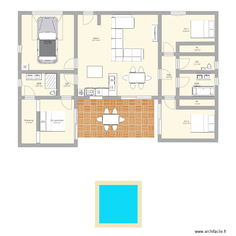 Projet maison . Plan de 13 pièces et 114 m2