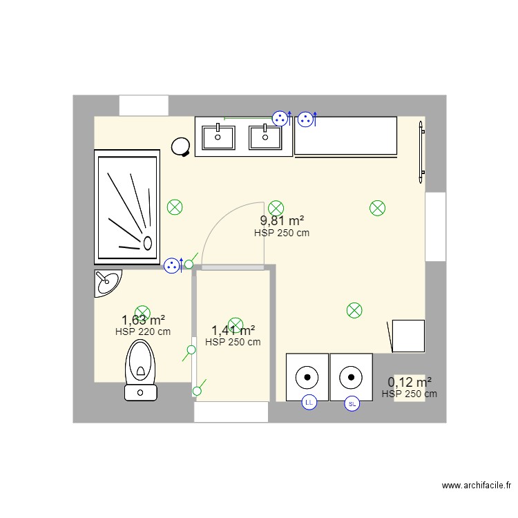 SdB. Plan de 0 pièce et 0 m2