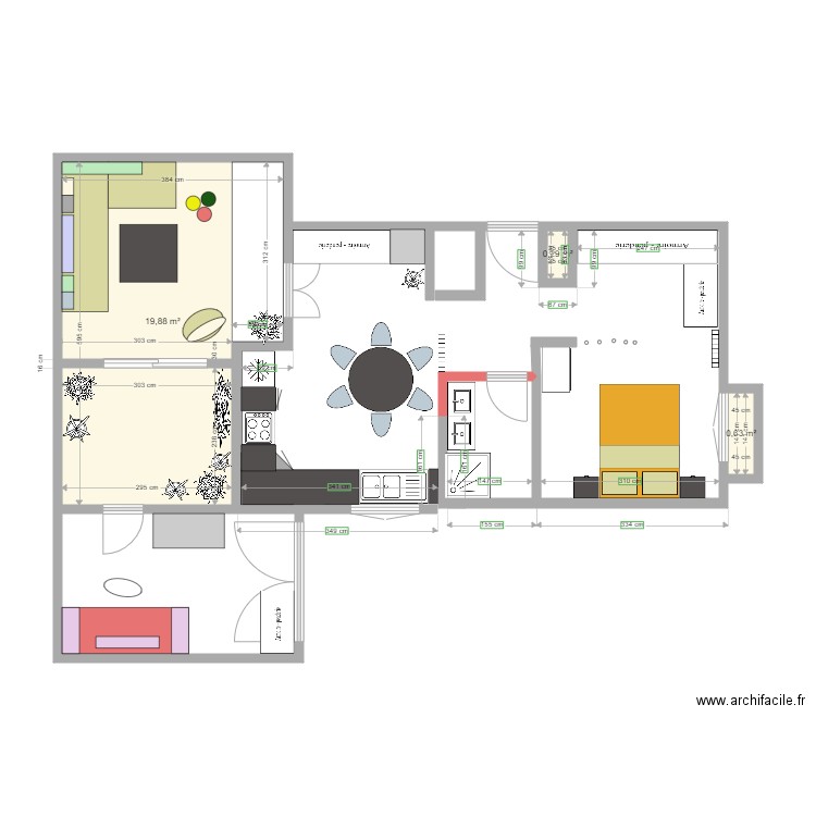 Valrose Corine. Plan de 3 pièces et 21 m2