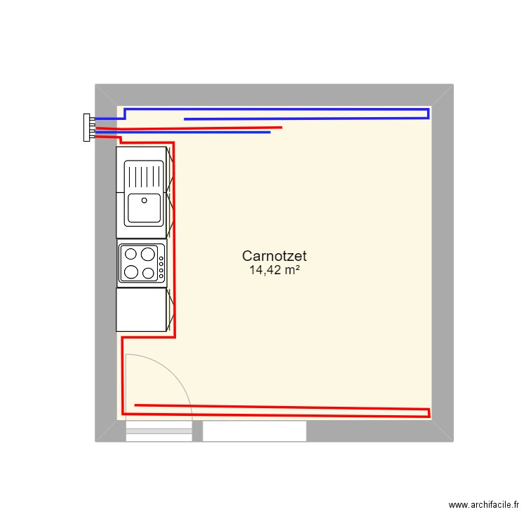 Jelsch. Plan de 1 pièce et 14 m2