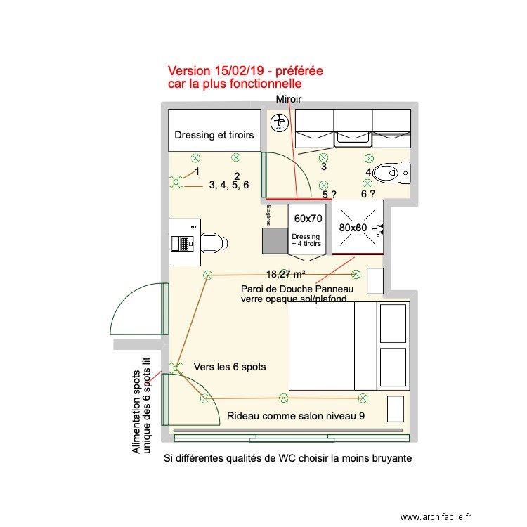 Projet 3 Monica D1 15 02 2019. Plan de 1 pièce et 18 m2