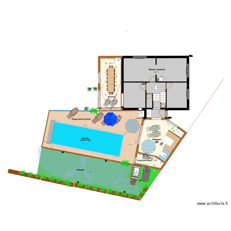 Détail Poolhouse. Plan de 11 pièces et 372 m2