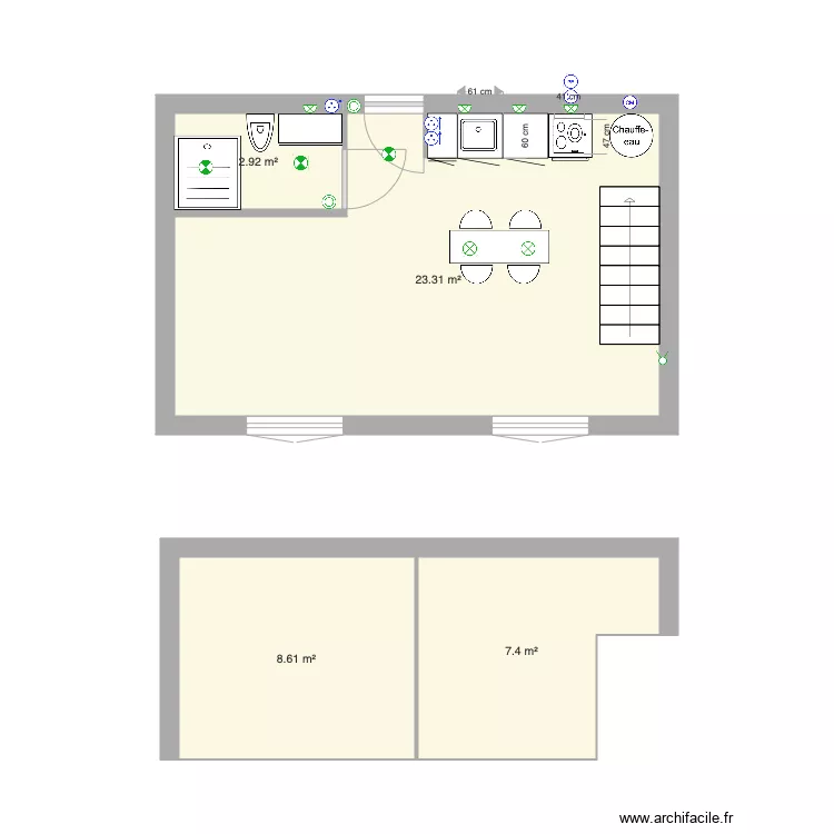 studio 30m2. Plan de 