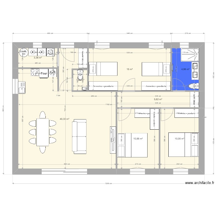 Plan 90m V2. Plan de 8 pièces et 92 m2