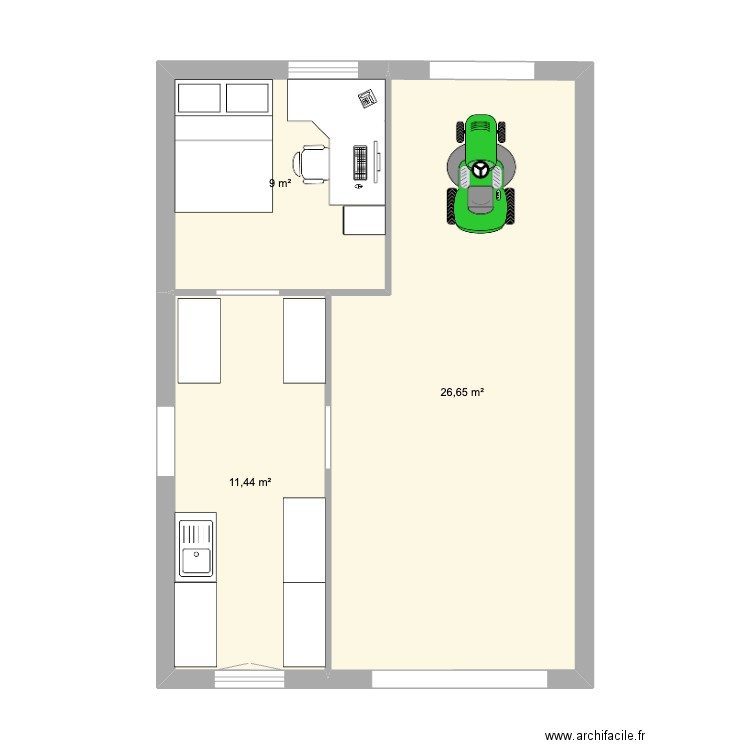 Garage. Plan de 3 pièces et 47 m2