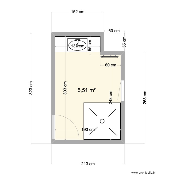 SDB 2 BOVE V01. Plan de 1 pièce et 6 m2