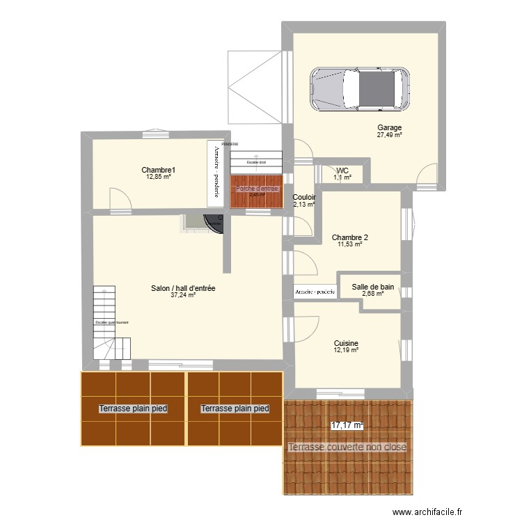 Plan RDC . Plan de 8 pièces et 107 m2