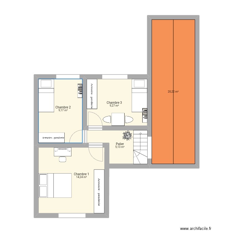 plan etage . Plan de 5 pièces et 58 m2