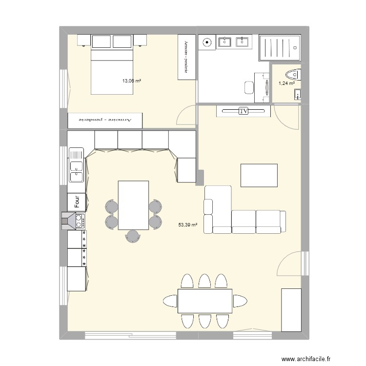 varacieux rdc. Plan de 3 pièces et 68 m2