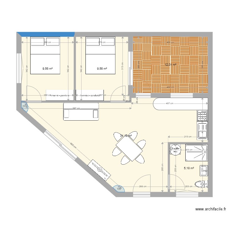 Dépendance . Plan de 5 pièces et 68 m2