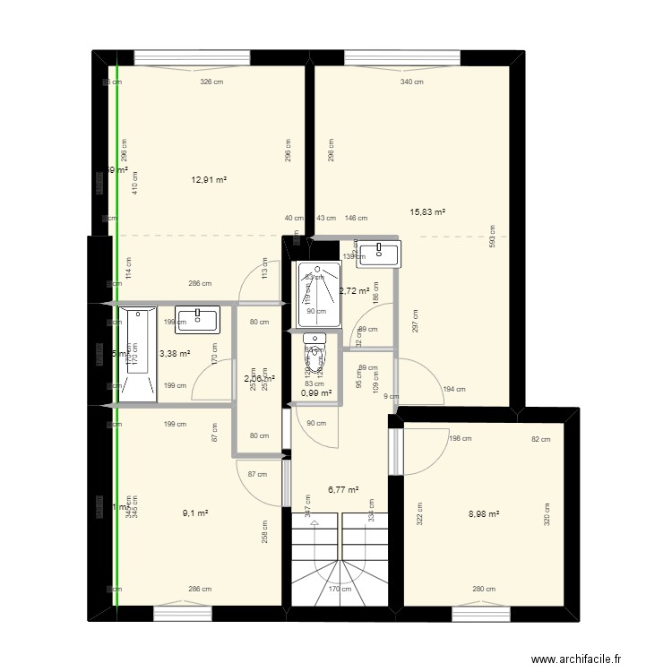 Etage 1 Cotes. Plan de 12 pièces et 64 m2