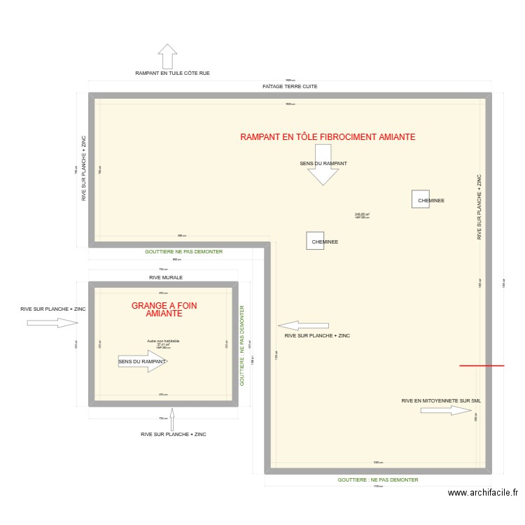 TOITURE REF FRIOT. Plan de 2 pièces et 286 m2