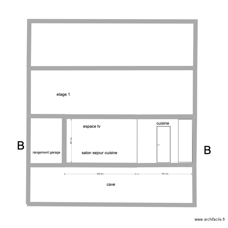 elevation BB aissa. Plan de 1 pièce et 9 m2