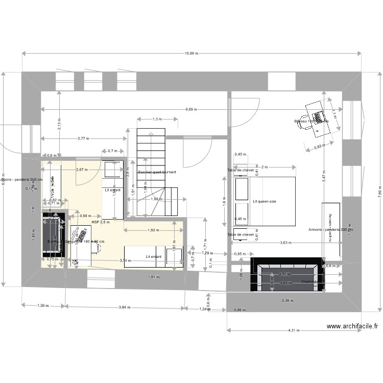 étage partie commune projet. Plan de 1 pièce et 12 m2