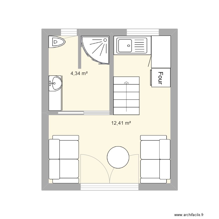 cabane_rez-de-chaussée. Plan de 2 pièces et 17 m2