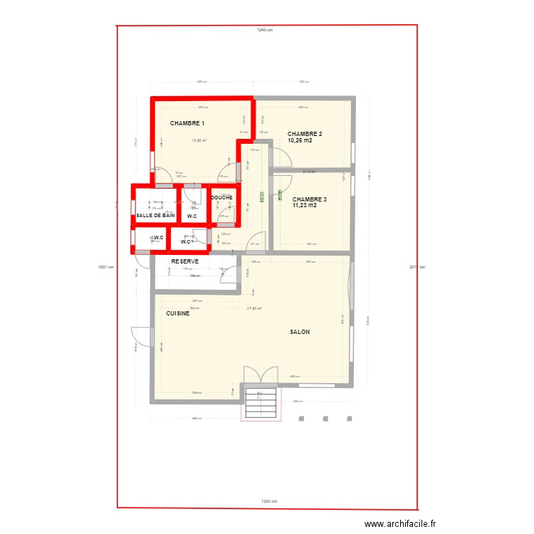 Nsele06042023. Plan de 3 pièces et 82 m2