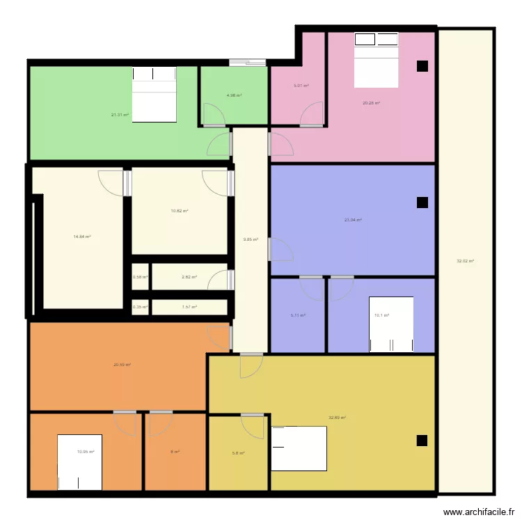 CASAL RIBEIRO PISO 9 - 2 T1 + 3 T0. Plan de 21  et 238 m²