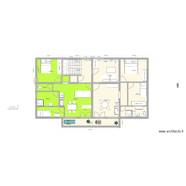 étage modifié dec. Plan de 12 pièces et 117 m2