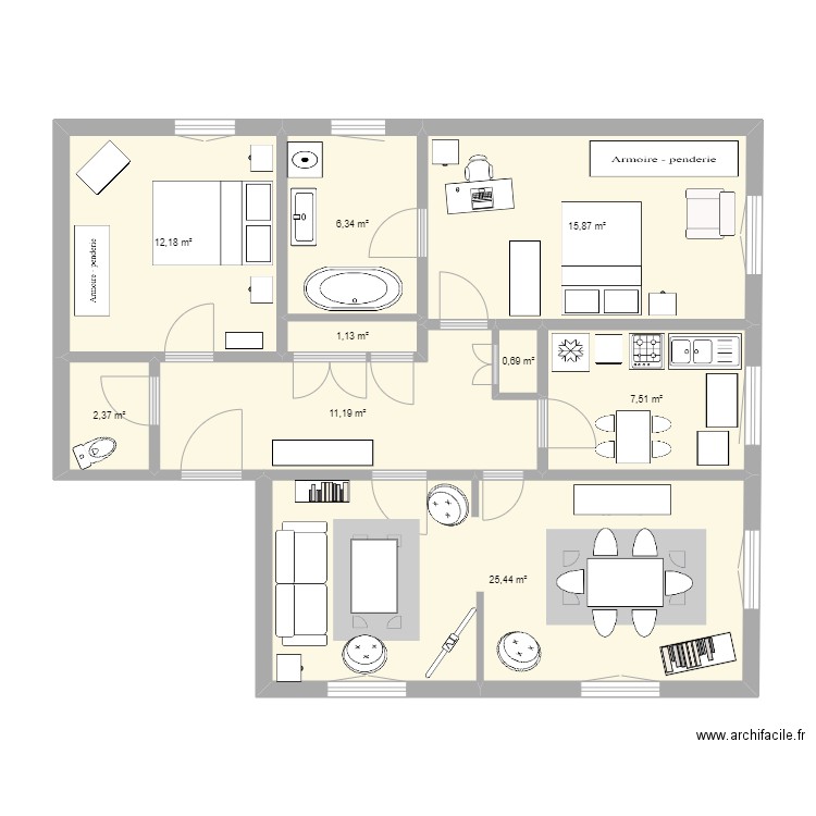 Appart Lolo. Plan de 9 pièces et 83 m2