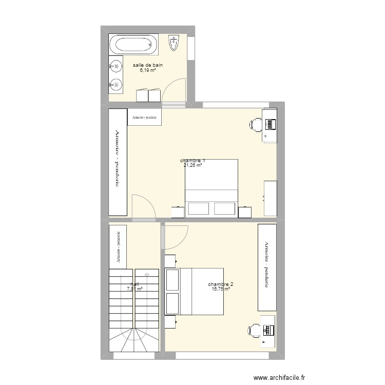 VM étage 2. Plan de 4 pièces et 52 m2