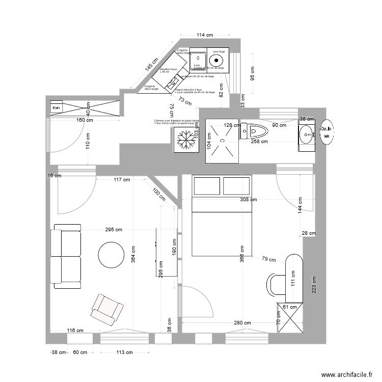 Cuisine bruno demont. Plan de 4 pièces et 27 m2