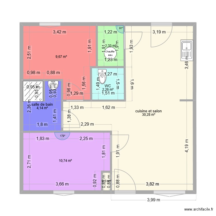premier jet maison. Plan de 7 pièces et 60 m2