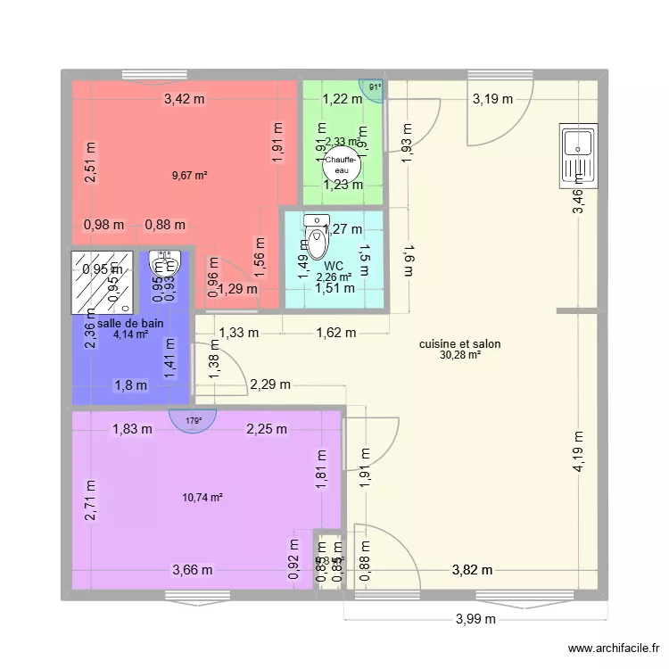 premier jet maison. Plan de 7 pièces et 60 m²
