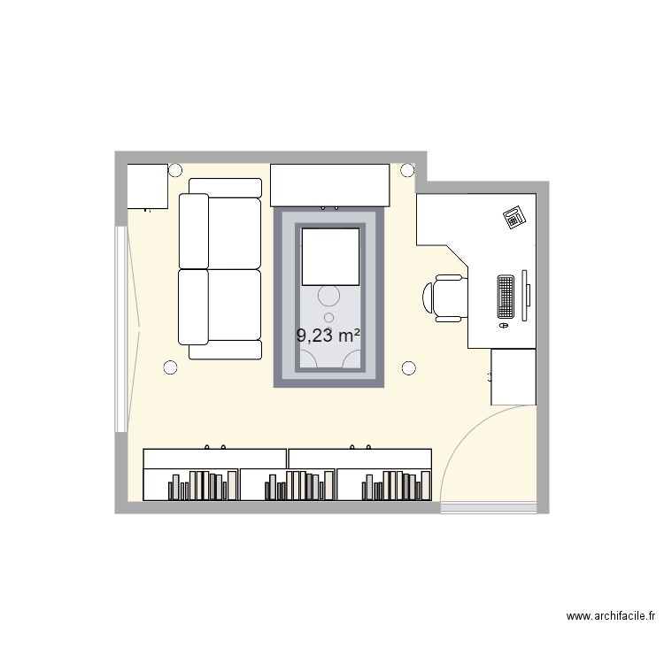 chambre. Plan de 1 pièce et 9 m2