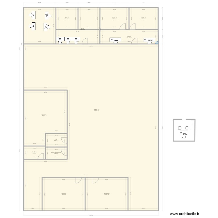 Plan Open space V02. Plan de 12 pièces et 521 m2