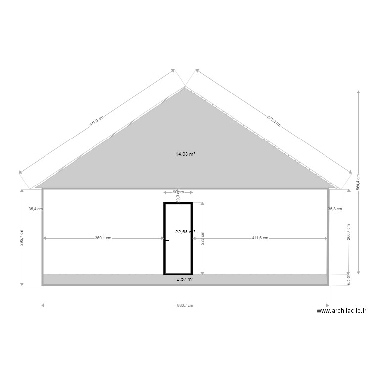 Plan facade Est  bardage. Plan de 3 pièces et 39 m2