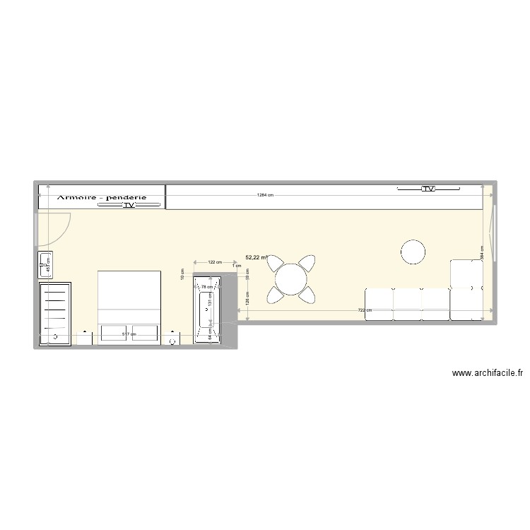 Bellecour 1/3. Plan de 1 pièce et 52 m2