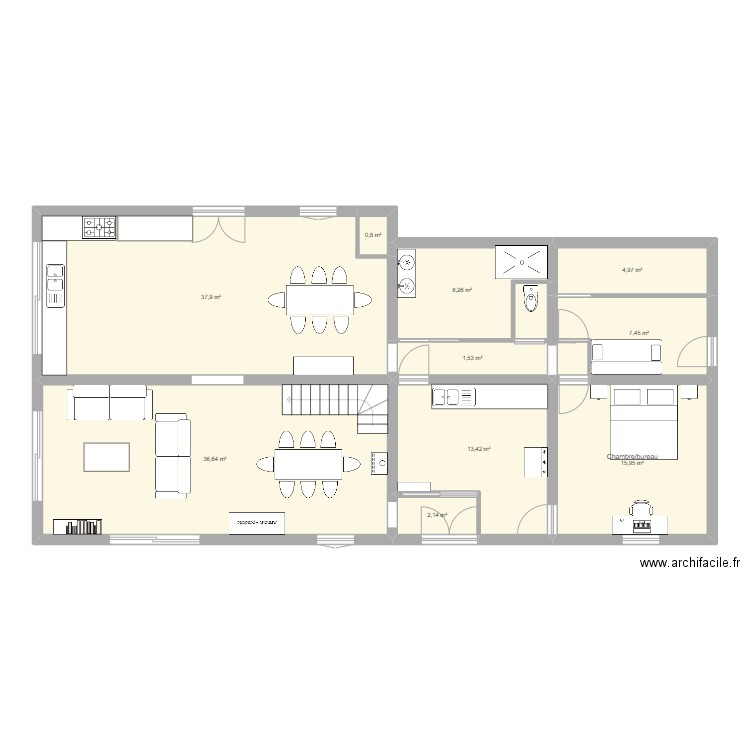 Maison Bourriot. Plan de 10 pièces et 131 m2