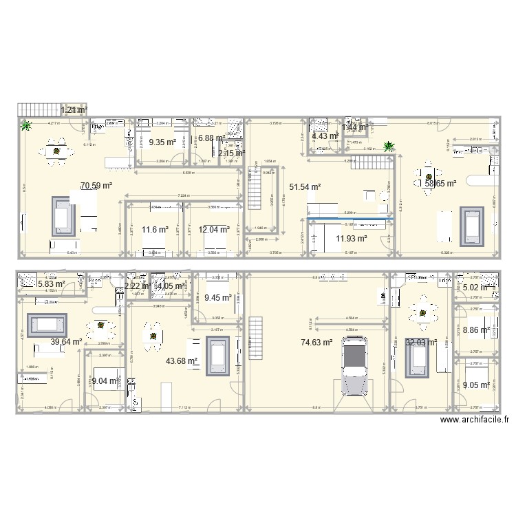 RDC appartements 1 et 2 . Plan de 0 pièce et 0 m2