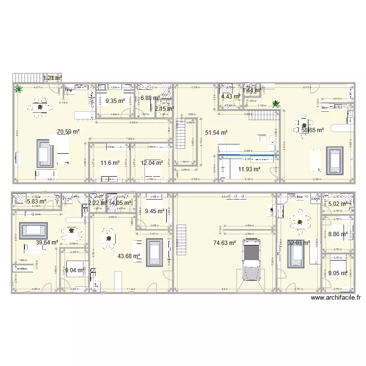 RDC appartements 1 et 2 . Plan de 