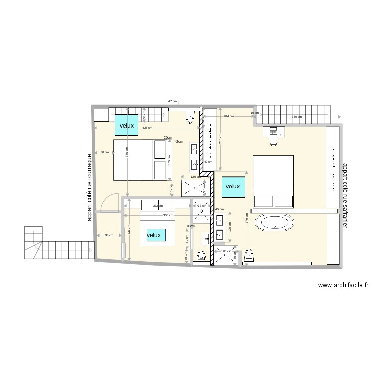 plan final plateau. Plan de 3 pièces et 57 m2