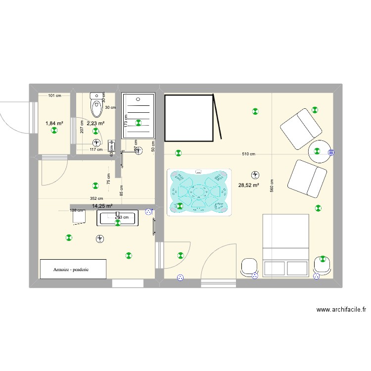 SPA et SDB 5. Plan de 4 pièces et 47 m2