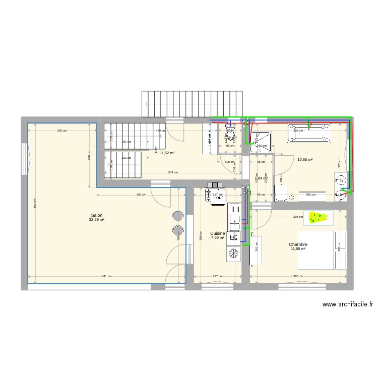 chalet projet 2 appartement 2 + plomberie. Plan de 7 pièces et 77 m2