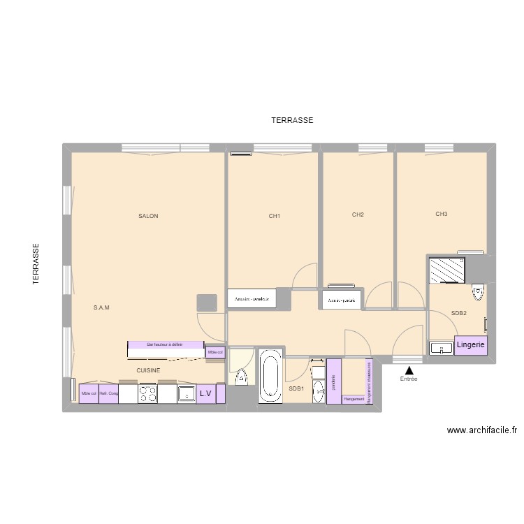 plan redistribution appartement solange. Plan de 10 pièces et 91 m2