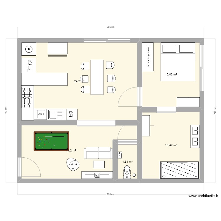 plan appart. Plan de 5 pièces et 61 m2