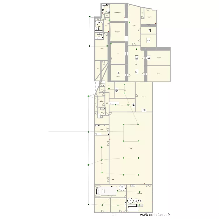 Fromagerie. Plan de 48 pièces et 1410 m²