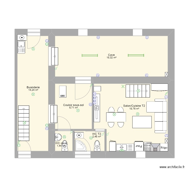 Mesloud la cave . Plan de 6 pièces et 62 m2