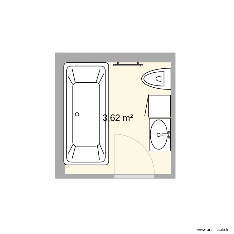 Salle de bain. Plan de 1 pièce et 4 m2