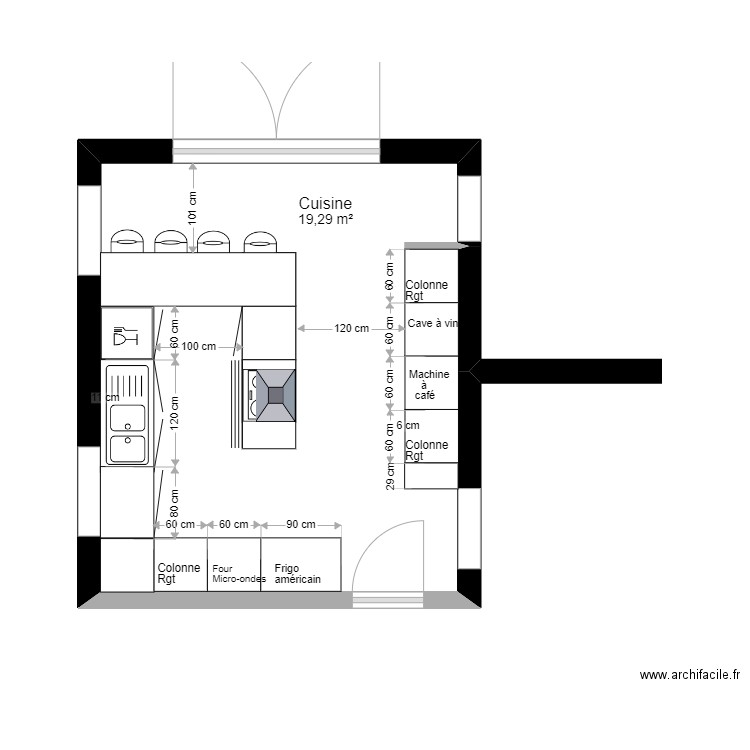 cuisine exercice 1. Plan de 1 pièce et 19 m2