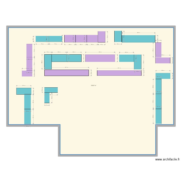 salle. Plan de 1 pièce et 340 m2