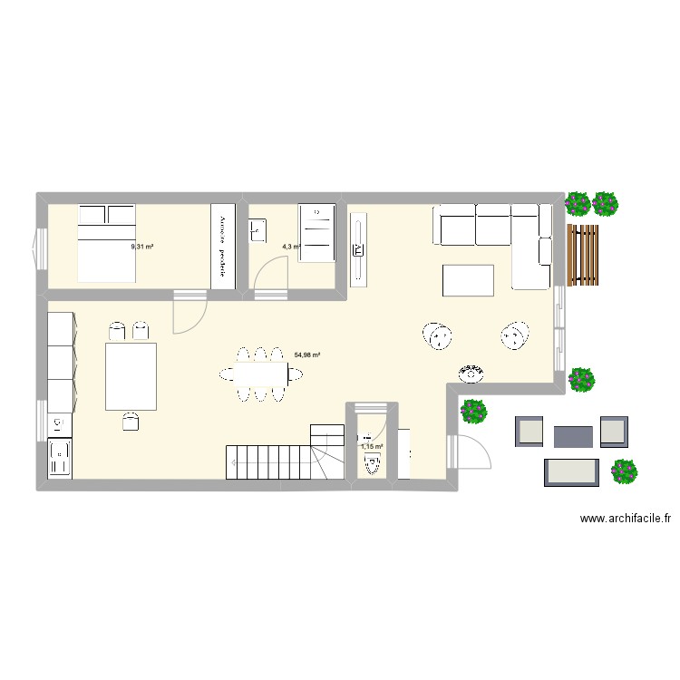 Etage bas paisseau. Plan de 4 pièces et 70 m2