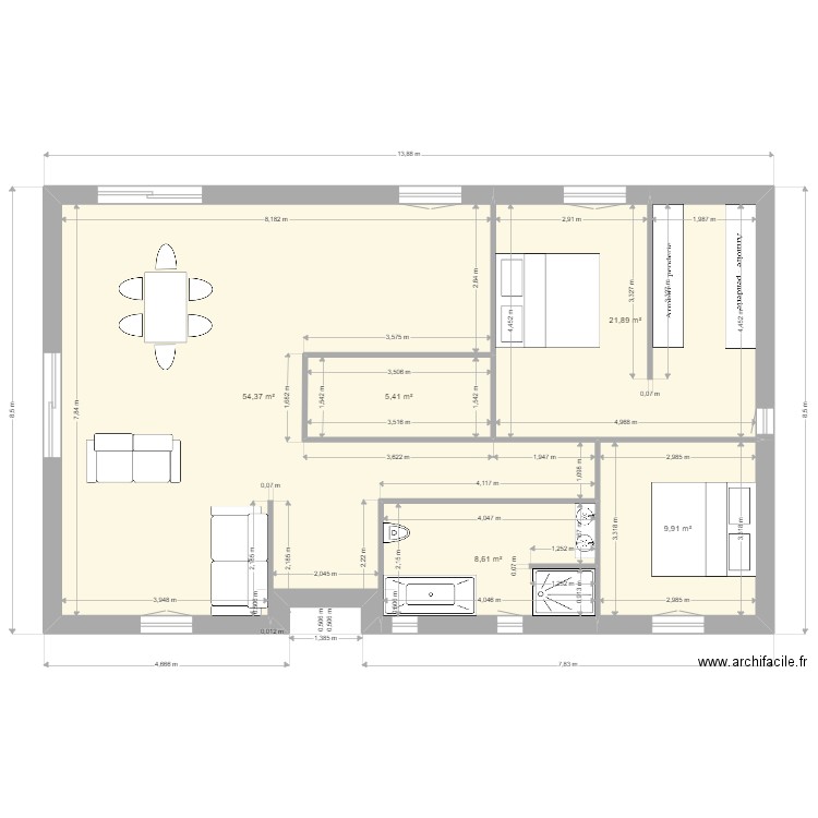 PLAN10. Plan de 5 pièces et 100 m2