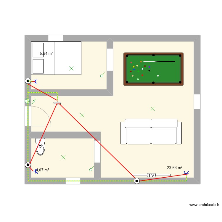 trabajo tecnologia. Plan de 3 pièces et 34 m2