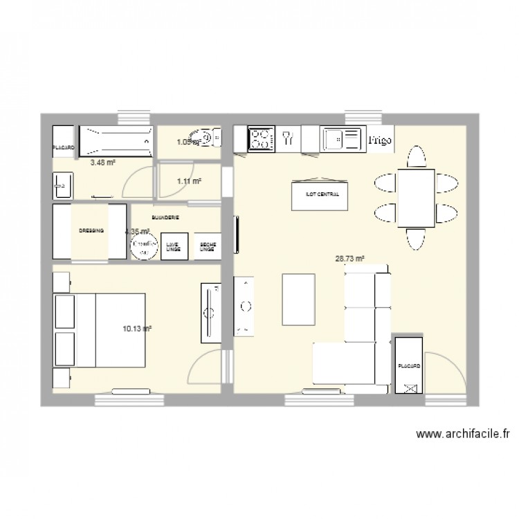 PLAN AVEC MEUBLES sdb modif. Plan de 0 pièce et 0 m2