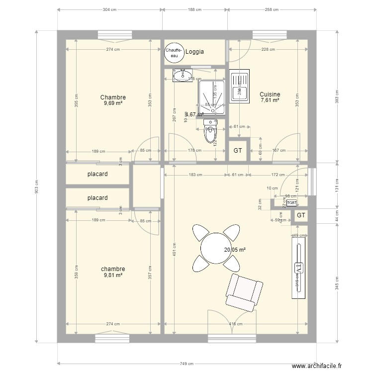 plan beausoleil. Plan de 11 pièces et 57 m2