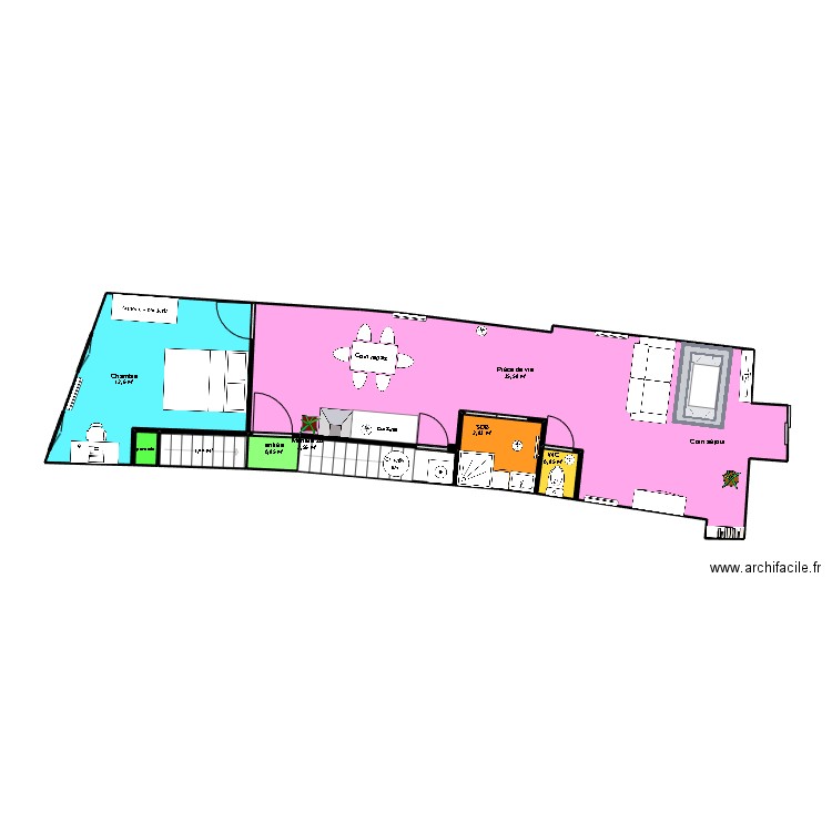APPART LA CONCHE projet 4 aménagements. Plan de 8 pièces et 57 m2